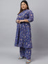 Plus Size Dark Blue Georgette Kurta With Palazzo and Dupatta